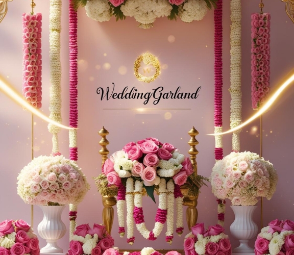 Traditional South Indian Bride Holding Elegant Wedding Garlands - WeddingGarland